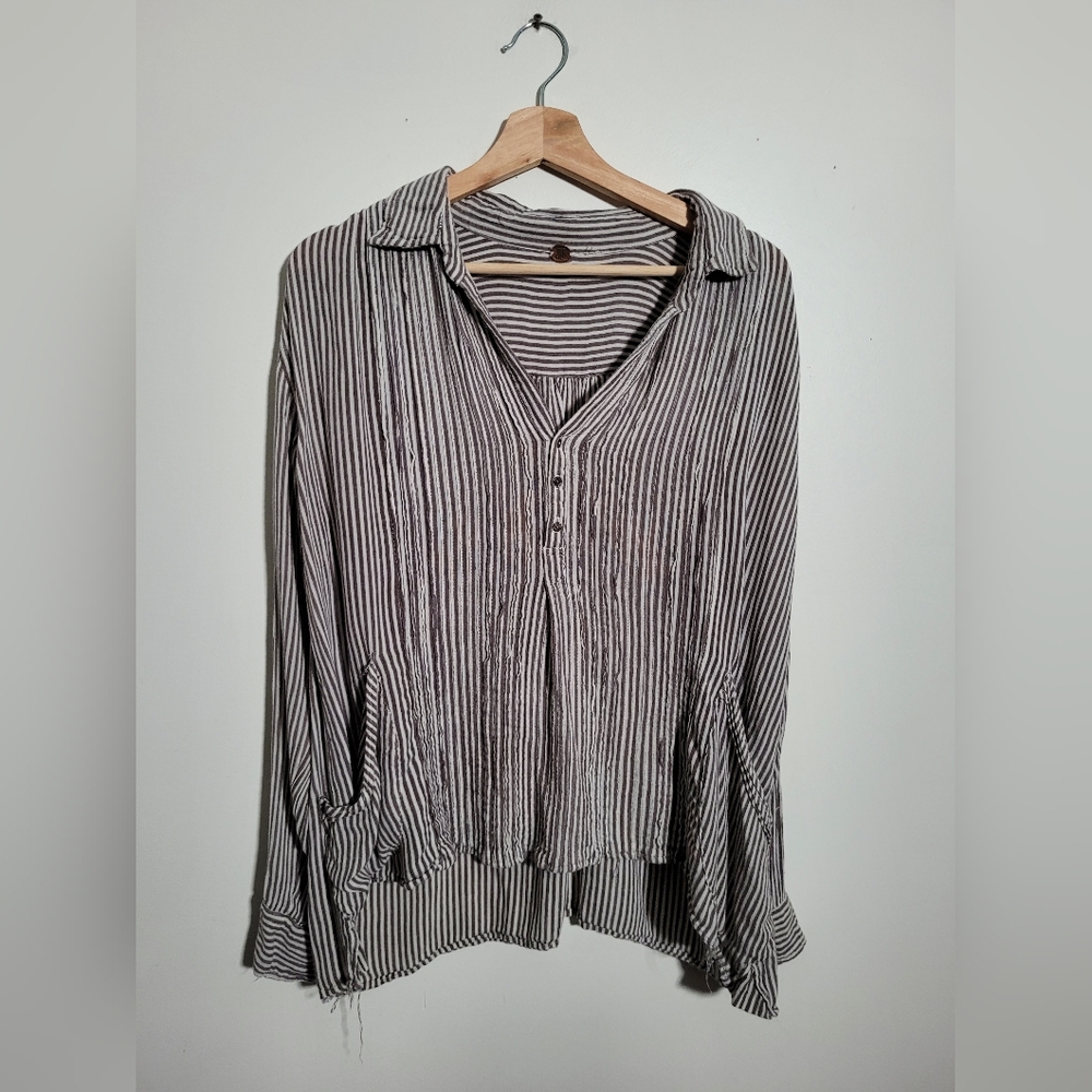 Free People Striped Henley with Pockets